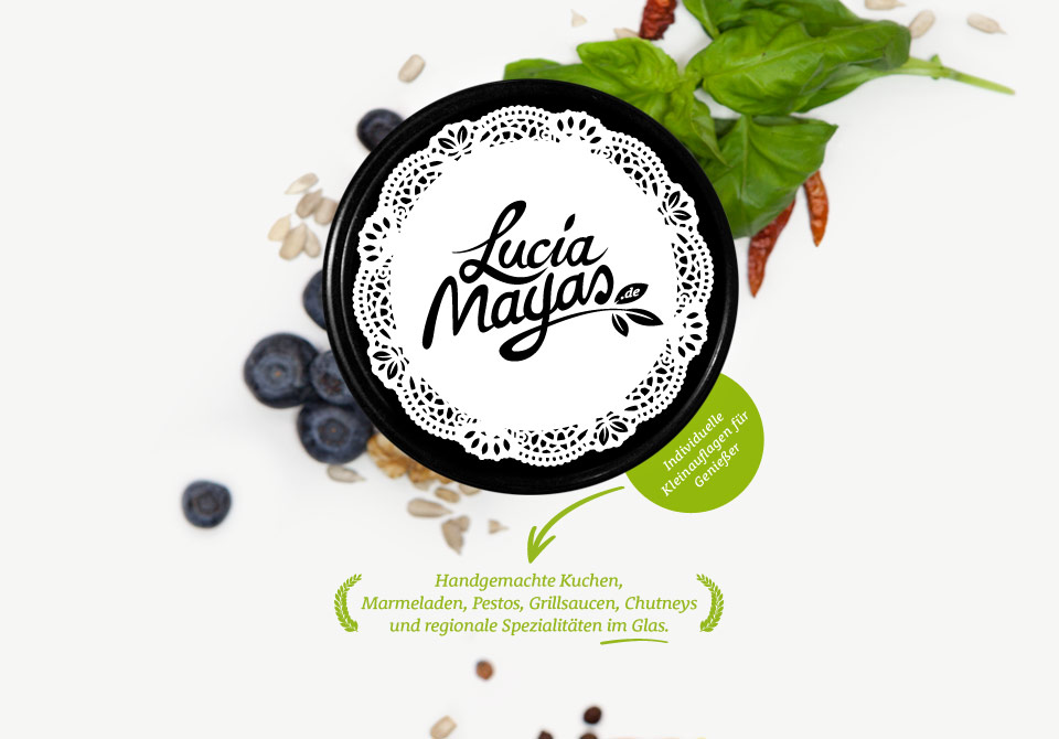 Lucia Mayas - Handgemachte Kuchen im Glas, Marmeladen, Pestos, Grillsaucen, Chutneys und regionale Spezialitäten. Handgemacht in Frankfurt am Main (Nordend/Bornheim). Lange frisch ohne künstliche Zusätze. Die individuelle Geschenkidee. Kuchen im Glas.